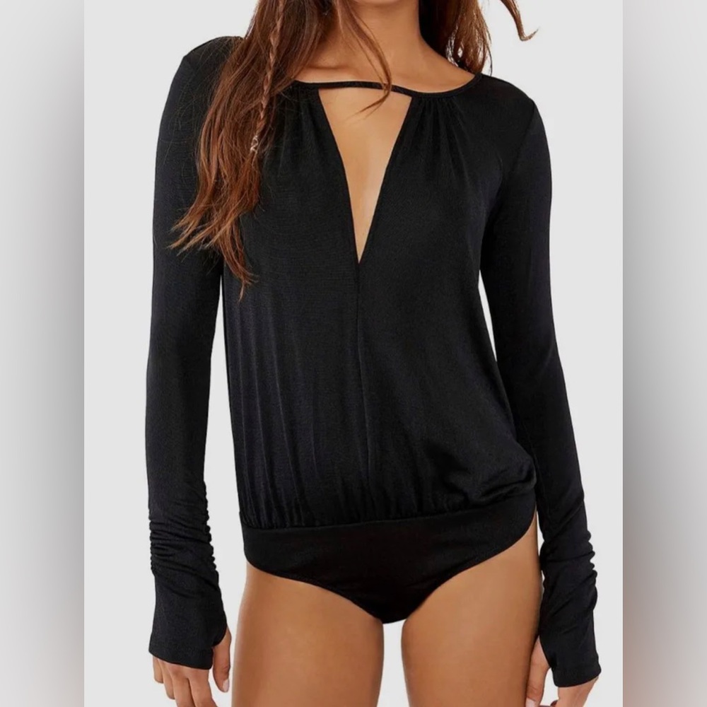 NEW Intimately Free People sexy Black Long Sleeved Bodysuit size S